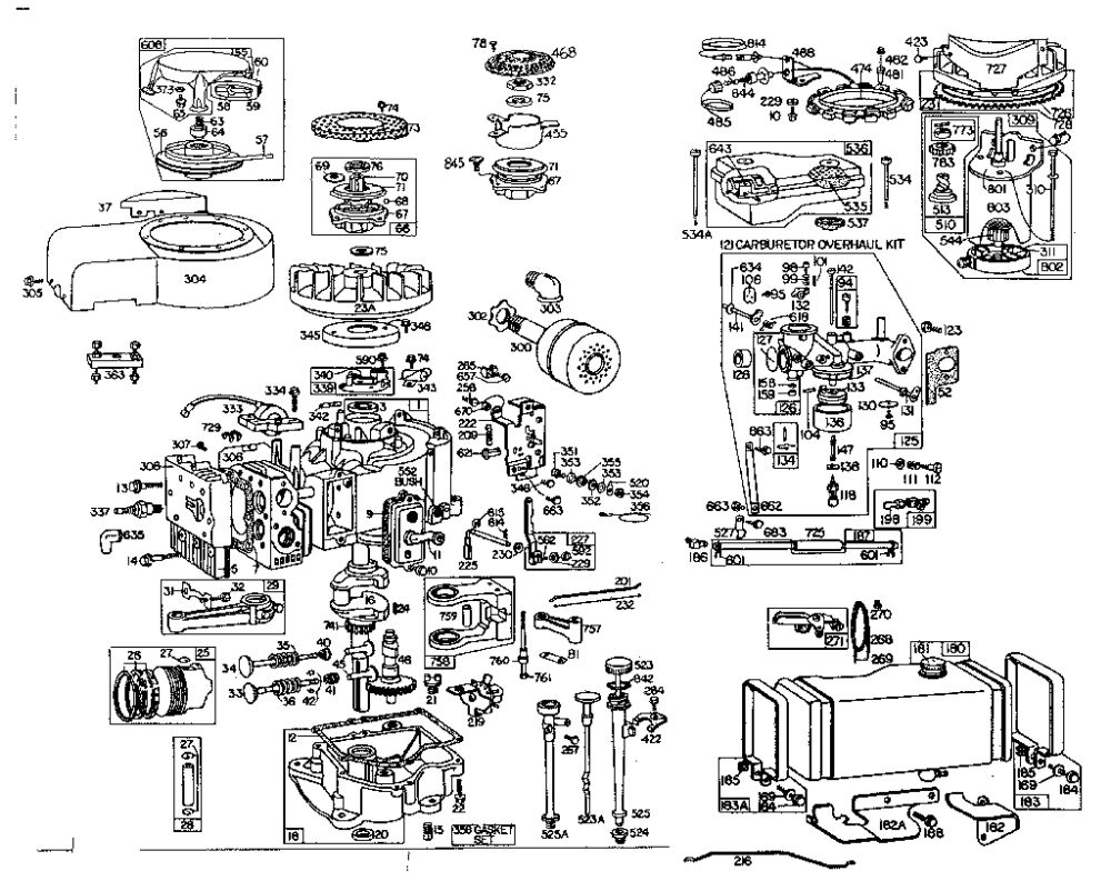 Replacement Parts Diagram and Parts List for 251700-251799 0010 - 0025 Briggs and Stratton Engine